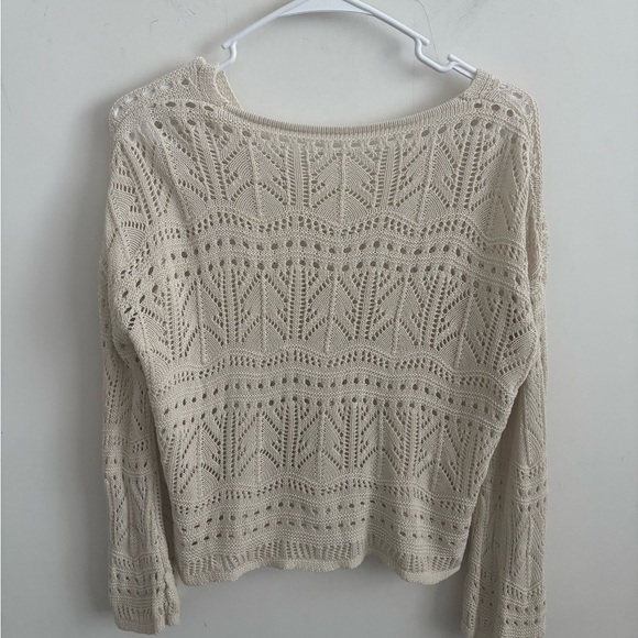 Womens Crochet Style Sweater Large Cottage Bell Sleeve Open Knit Hippie Dainty - Picture 3 of 5